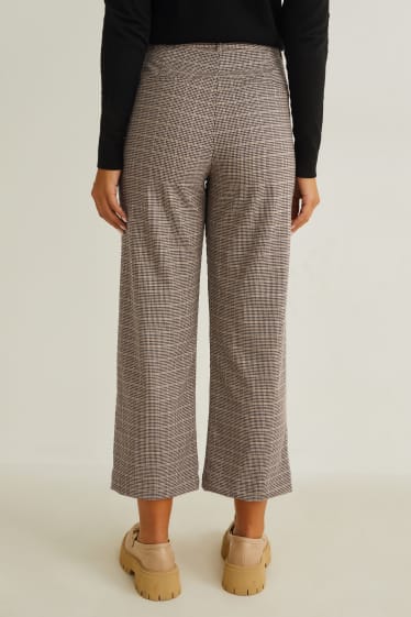 Donna - Pantaloni di stoffa - vita alta - regular fit - da materiali riciclati - a quadretti - marrone chiaro
