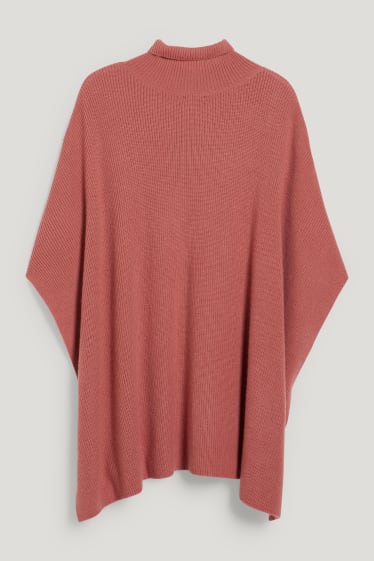 Women - Knitted cashmere blend poncho - dark rose