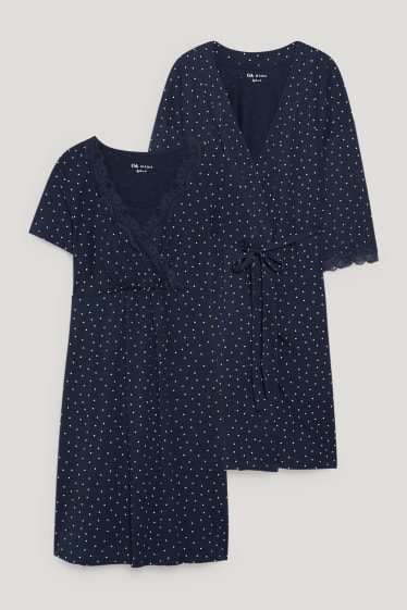 Mujer - Set - camisón para la lactancia y bata - 2 piezas - azul oscuro