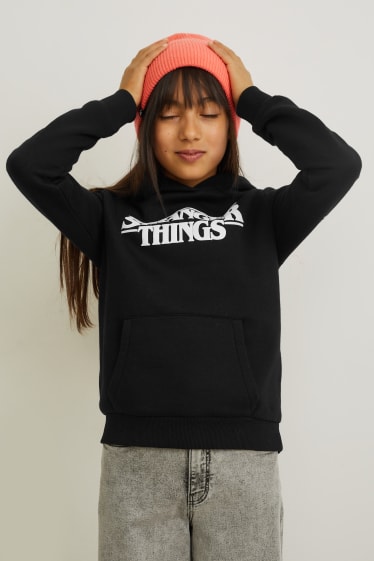 Kids Girls - Stranger Things - bluza z kapturem rękawem - czarny