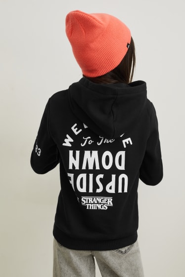 Kids Girls - Stranger Things - bluza z kapturem rękawem - czarny