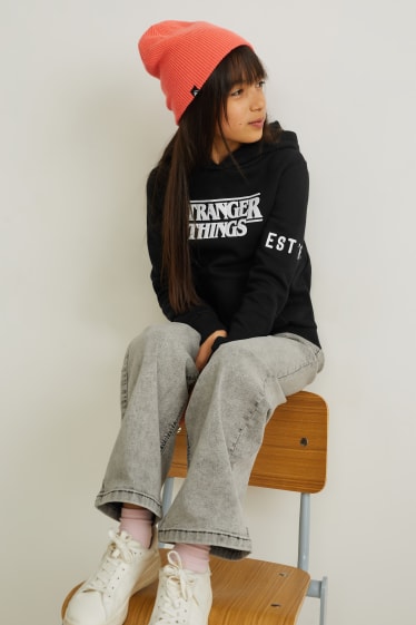 Kids Girls - Stranger Things - bluza z kapturem rękawem - czarny