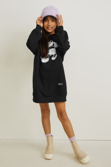 Filles - Mickey Mouse - robe en molleton avec capuche - noir