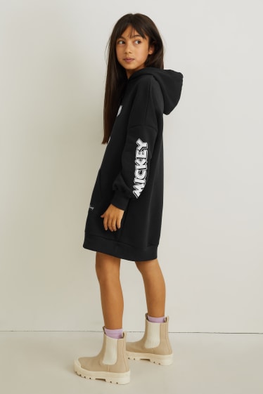 Filles - Mickey Mouse - robe en molleton avec capuche - noir