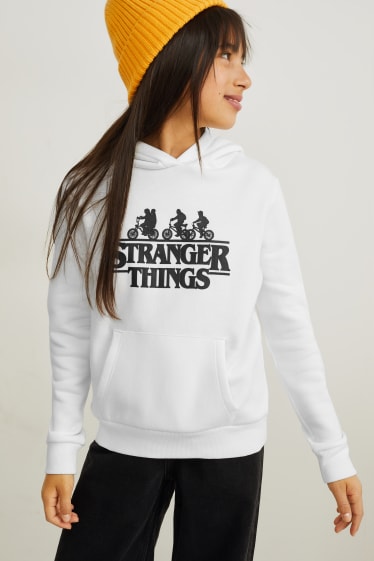 Kids Girls - Stranger Things - bluza z kapturem rękawem - biały