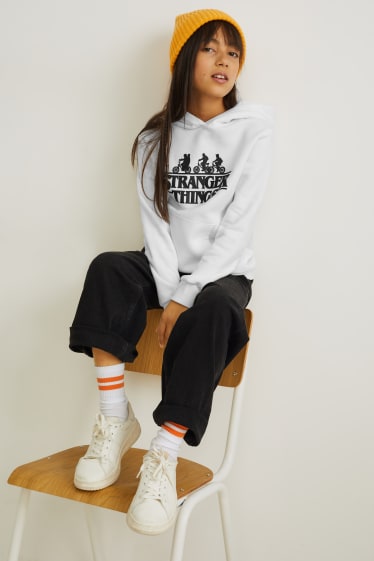 Kids Girls - Stranger Things - bluza z kapturem rękawem - biały