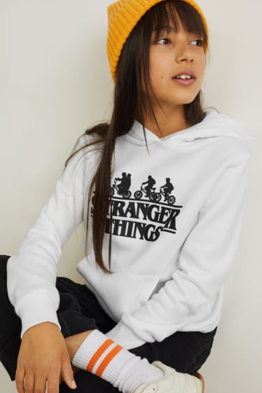 Kids Girls - Stranger Things - bluza z kapturem rękawem - biały