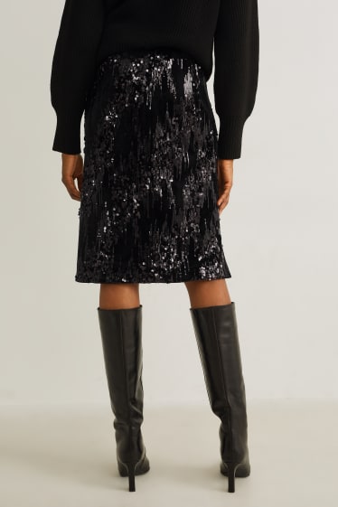 Mujer - Falda de lentejuelas - con brillos - negro