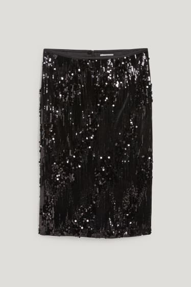 Mujer - Falda de lentejuelas - con brillos - negro
