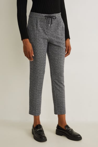 Dames - Pantalon - mid waist - tapered fit - grijs / zwart