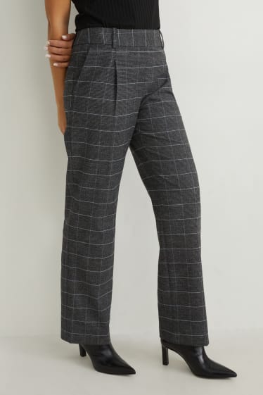 Donna - Pantaloni - vita alta - da materiali riciclati - a quadretti - grigio / beige