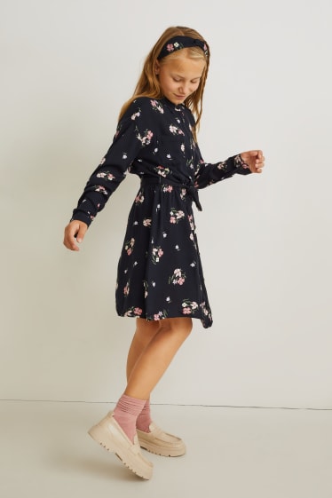 Niñas - Set - vestido y diadema - 2 piezas - de flores - negro