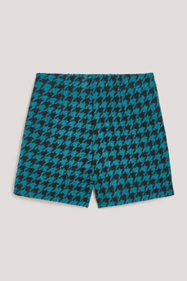 Women - Bouclé shorts - patterned - dark turquoise