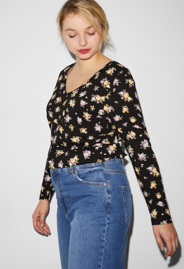 Clockhouse Girls - CLOCKHOUSE - Recover™ - maglia a maniche lunghe - a fiori - nero