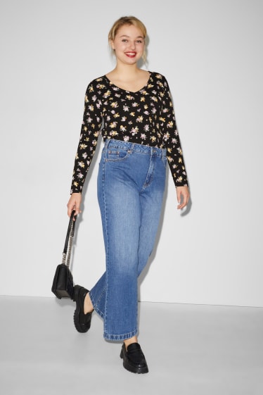 Clockhouse Girls - CLOCKHOUSE - Recover™ - maglia a maniche lunghe - a fiori - nero