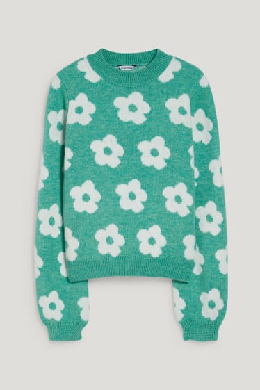 Exclu web - CLOCKHOUSE - pullover - à fleurs - vert