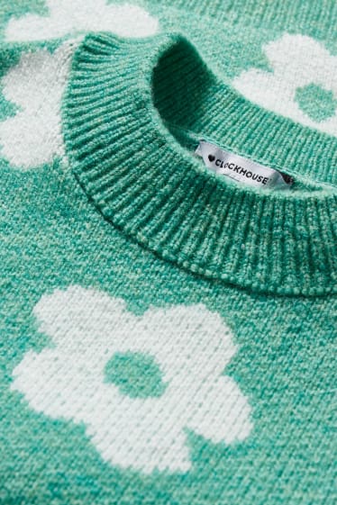 Exclu web - CLOCKHOUSE - pullover - à fleurs - vert