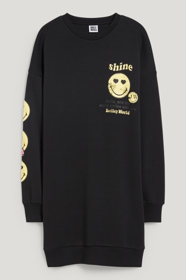 Exclu web - CLOCKHOUSE - robe en molleton - SmileyWorld® - noir