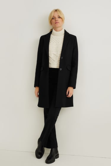 Donna - Cappotto con spalle imbottite - misto lana - nero