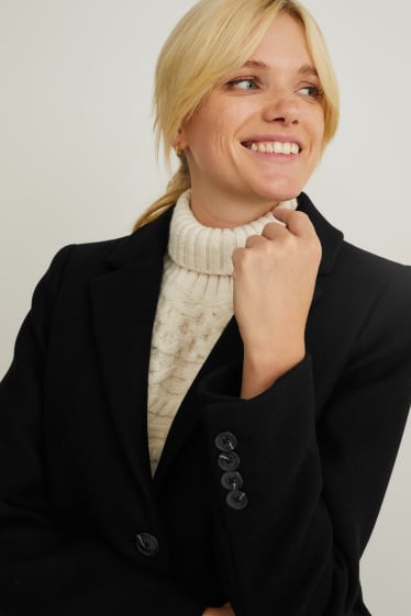 Donna - Cappotto con spalle imbottite - misto lana - nero