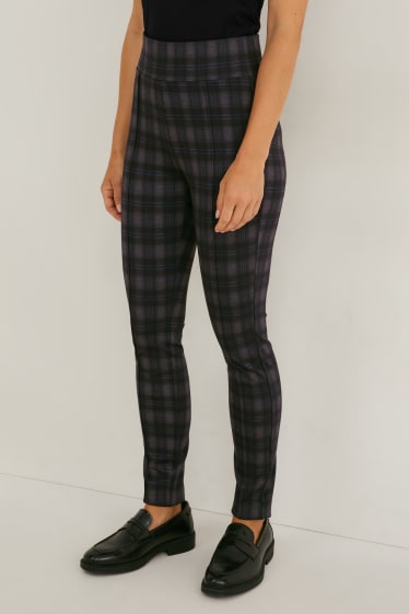 Donna - Pantaloni in jersey - da materiali riciclati - a quadri - nero