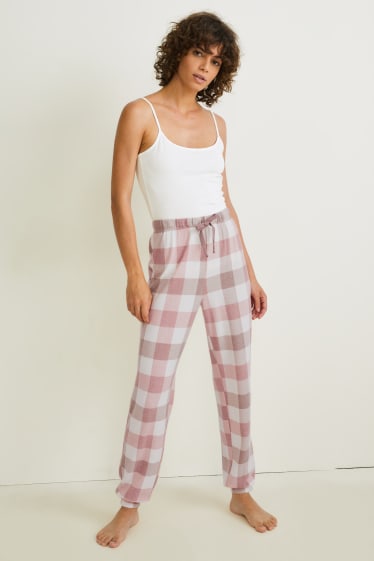 Donna - Pantaloni pigiama - a quadretti - bianco / rosa