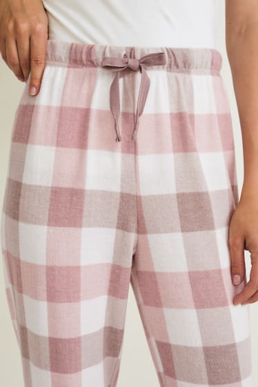 Donna - Pantaloni pigiama - a quadretti - bianco / rosa