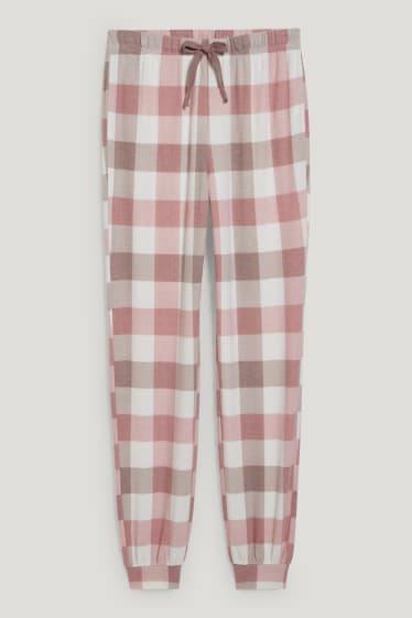 Donna - Pantaloni pigiama - a quadretti - bianco / rosa