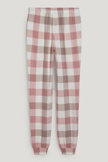 Donna - Pantaloni pigiama - a quadretti - bianco / rosa