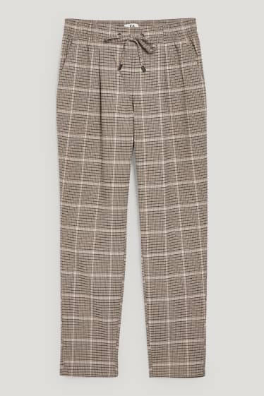 Donna - Pantaloni di stoffa - vita media - tapered fit - a quadretti - grigio / beige