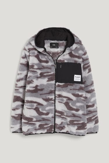 Bambini: - Giacca in pelo teddy con cappuccio - fantasia - grigio melange