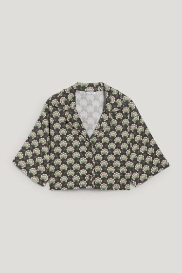 Esclusiva online - CLOCKHOUSE - blusa dal taglio corto - a fiori - marrone