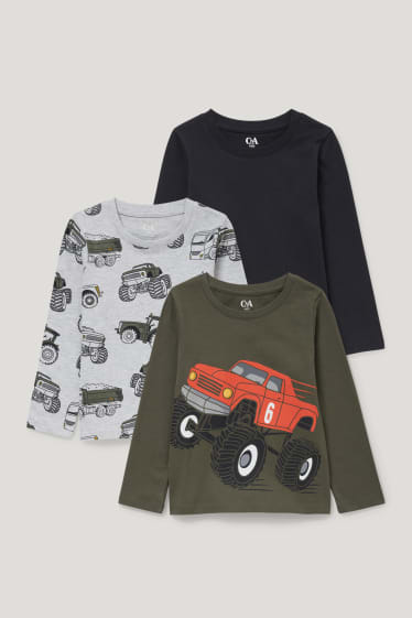 Garçons - Lot de 3 - hauts à manches longues - vert / gris