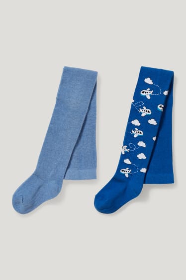 Garçons - Lot de 2 - avion - collants - bleu  / bleu foncé