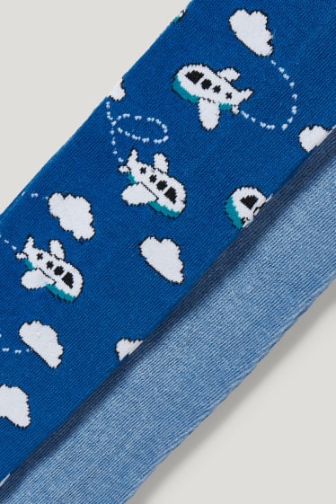 Garçons - Lot de 2 - avion - collants - bleu  / bleu foncé