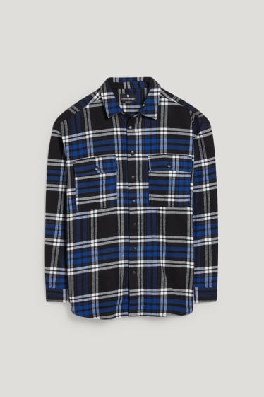 Exclu web - CLOCKHOUSE - chemise en flanelle - relaxed fit - col kent - à carreaux - bleu  / noir