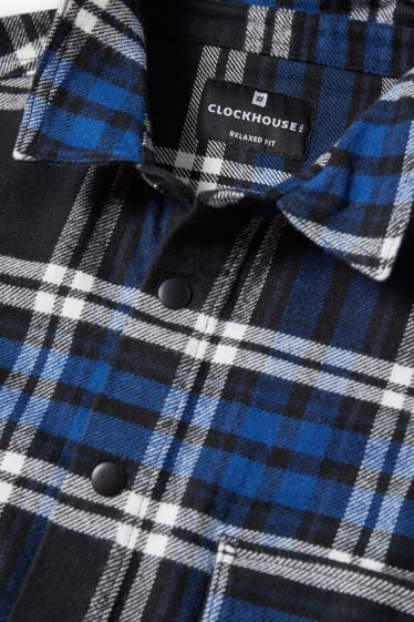 Exclu web - CLOCKHOUSE - chemise en flanelle - relaxed fit - col kent - à carreaux - bleu  / noir