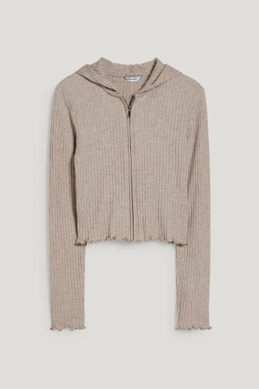 Clockhouse femme - CLOCKHOUSE - gilet de maille à capuche - beige chiné