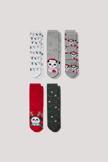 Filles - Lot de 5 paires - Panda - chaussettes de Noël à motif - coloré