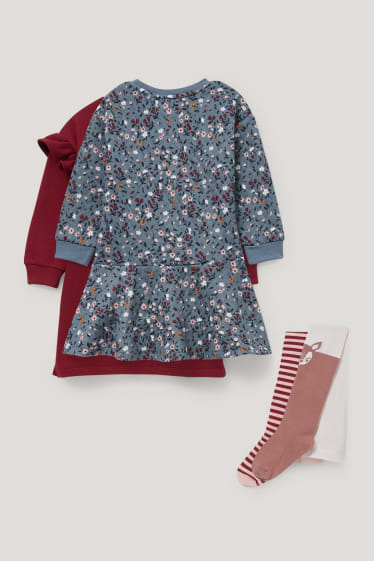 Filles - Ensemble - 2 robes en molleton et 2 collants - bordeaux