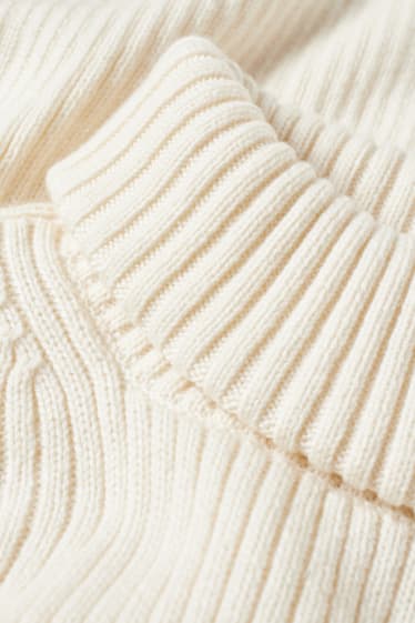 Dames - Gebreide poncho, deels van kasjmier - crème wit
