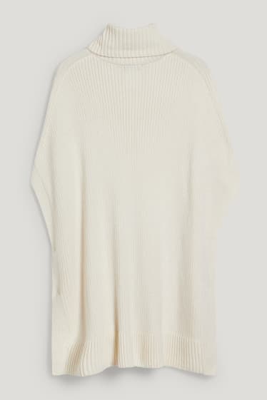 Dames - Gebreide poncho, deels van kasjmier - crème wit