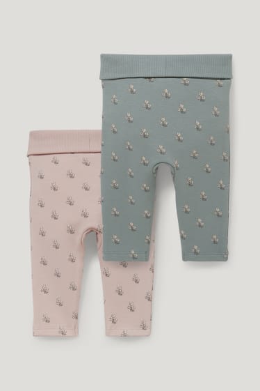 Bébé filles - Lot de 2 - leggings chauds pour bébé - motif floral - vert / rose