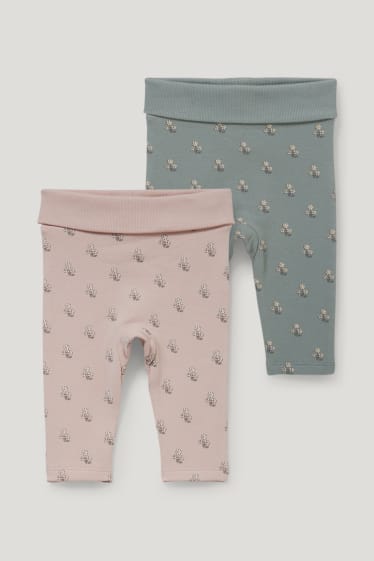 Bébé filles - Lot de 2 - leggings chauds pour bébé - motif floral - vert / rose