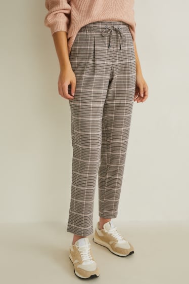Donna - Pantaloni di stoffa - vita media - tapered fit - a quadretti - grigio / beige