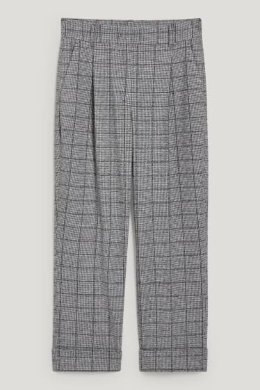 Damen - Stoffhose - High Waist - Tapered Fit - kariert - grau / schwarz
