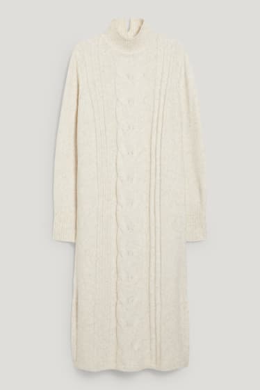 Femmes - Robe en maille - motif tressé - blanc-chiné