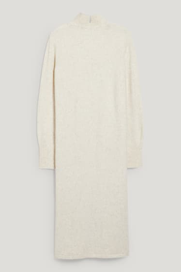 Dámské - Pletené šaty - s copánkovým vzorem - bílá-žíhaná