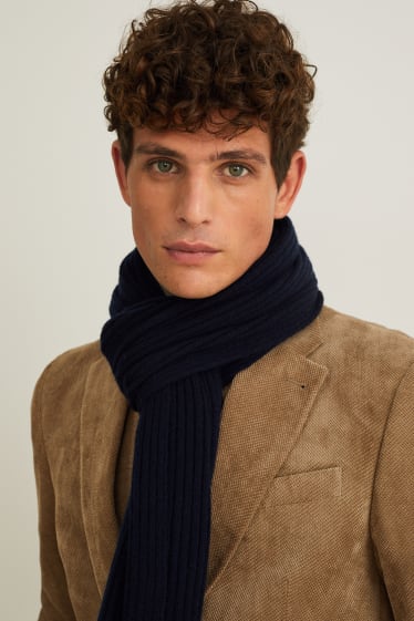 Hombre - Bufanda con lana y mezcla de cachemir - azul oscuro