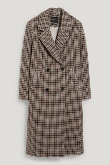 Femmes - Manteau à épaulettes - laine mélangée - à carreaux - beige